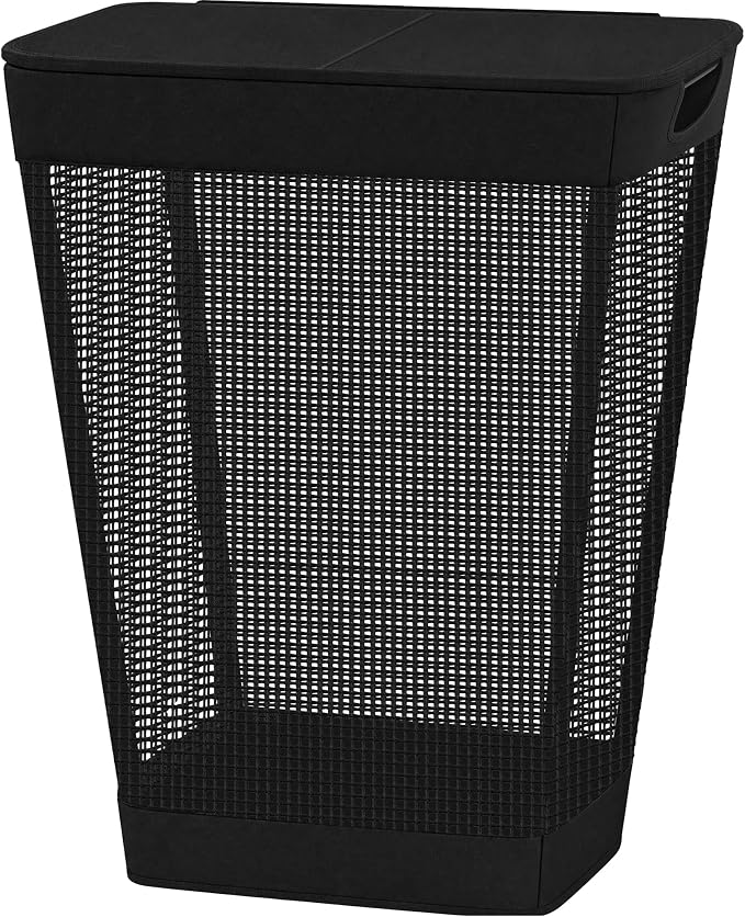 STO STO 75L Laundry Hamper with Lid, Black Clothes Hamper with Handles, Breathable Vinyl Mesh Laundry Basket, Sturdy Steel Frame, Space Saving Laundry Bin for Bathroom, Bedroom, Dorm, Small Spaces by STOSTO