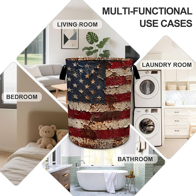 Flag Laundry Basket Foldable Oxford Laundry Hamper With Handle For Room Bathroom Bedroom - Image 7