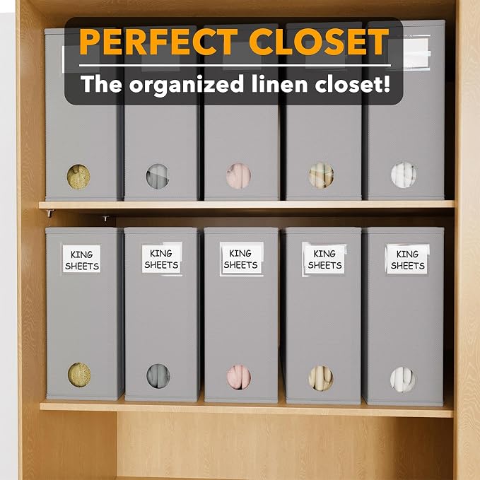 SpaceAid 10 Pack Bed Sheet Organizers and Storage, Foldable Sheet Organizer for Linen Closet, Sheets Set Folder Keeper with Window XL (Queen & King Size) Organizing Bedding Container, Gray - Image 5