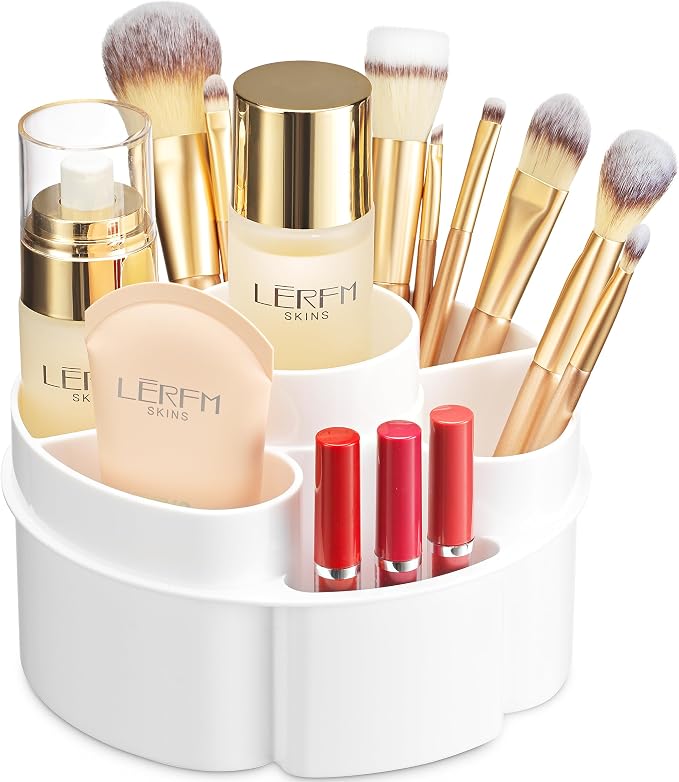 Masirs Small 360 Rotating Makeup Organizer, 5 Compartments, Round White by Masirs