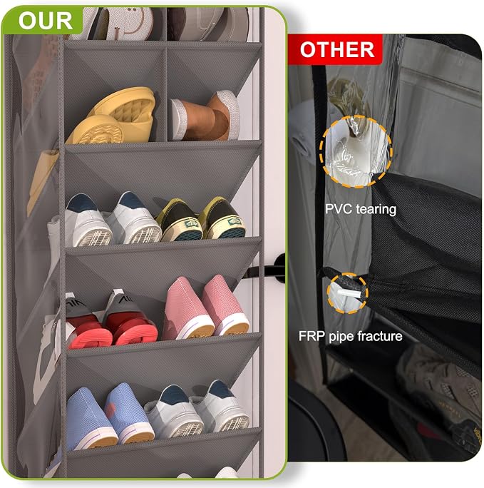 Over the Door Shoe Organizer for 16-20 Pairs, Gray - Image 6