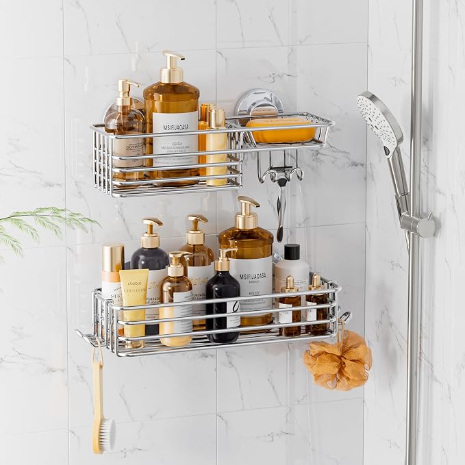 LEVERLOC Shower Caddy Suction Cup, 2 Pack Heavy Duty Bathroom Organizer by LEVERLOC