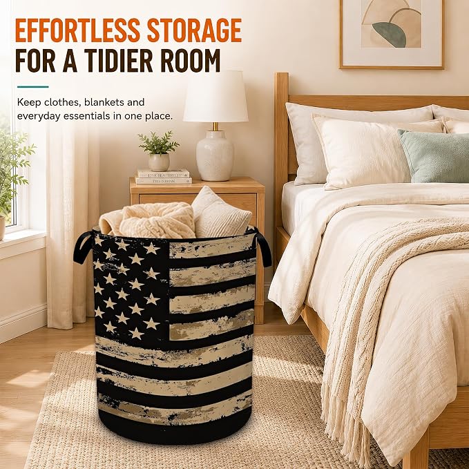 Vintage Flag Laundry Basket,Foldable Oxford Laundry Hamper with Handles,Collapsible Clothes Storage Bucket Tote Bag for Laundry Room,Bathroom,Bedroom,Dorm - Image 6