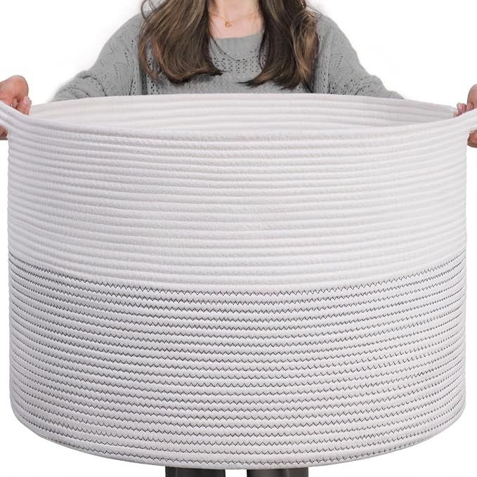 INDRESSME XXXLarge Woven Rope Blanket Basket Living Room White, 90L by INDRESSME