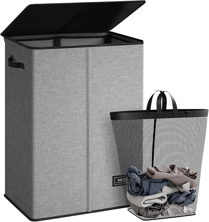 SOLEDI 130L Laundry Hamper with Lid, Large Collapsible Laundry Basket by SOLEDI