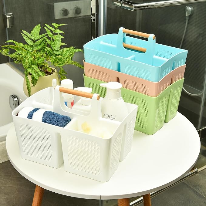 ALINK Portable Shower Caddy Basket with Compartments, Plastic Divided Cleaning Caddy Organizer Storage Tote with Handle for Bathroom, College, Dorm Room Essentials, White - Image 6