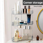 YCIA&DONE Corner Bathroom Counter Organizer, Makeup Organizer for Vanity, Skincare Cosmetic Perfume Tray, Corner Countertop Shelf Rack Storage for Bathroom Kitchen 3Tiers (Smoky Gray) - Image 4