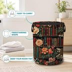 Vintage Bookshelf Portable Laundry Hamper,Floral Library Collapsible Clothes Basket with Handles,Waterproof Oxford Cloth Organizer for Dorm Bedroom Bathroom Nursery,16 x 20 Inch - Image 3