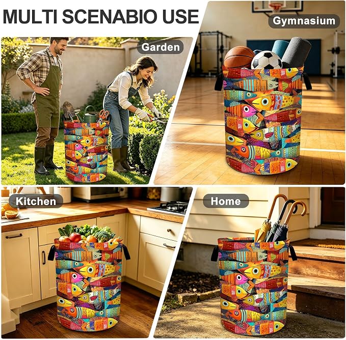 Colorful Fish Laundry Basket Foldable Laundry Hamper With Handles Clothes Storage Bucket Organizer Laundry Bag For Bedroom Bathroom Laundry Storage 19.6 x 15.7 - Image 8