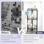 SWTYMIKI Standing Shower Caddy Corner - 3‑Tier Stainless Steel Shower Organizer Shelf with 12 Hooks and Adhesive Pads, Rustproof Corner Shelves Stand Rack for Bathroom Shower Room, Black - Image 2