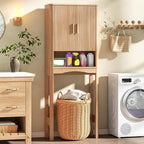Vabches Farmhouse Over the Toilet Storage Cabinet with 2 Fluted Doors, Oak - Image 5