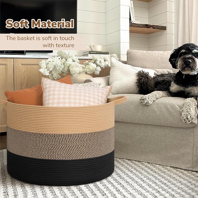 INDRESSME 115L Extra Large Woven Rope Blanket Basket Living Room - Image 6