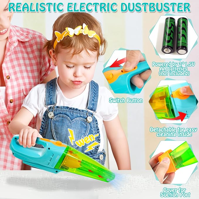 Kids Cleaning Set with Electric Vacuum, Wooden Toddler Cleaning Toys - Image 3