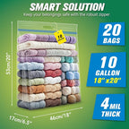 HIBAG 10 Gallon Large Storage Bags, 18” x 20” Resealable Clear Bags with Handle, Extra Large XL Heavy Duty for Clothes Pillow Travel Moving, Pack of 20 - Image 2