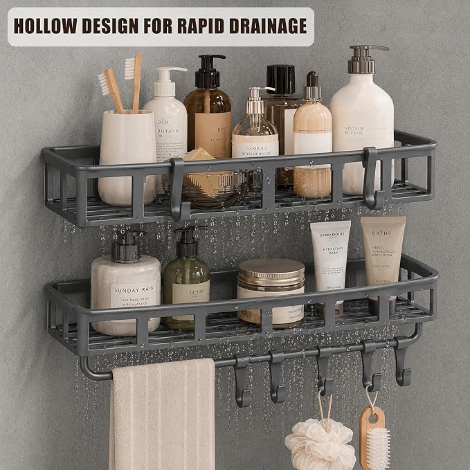 Shower Caddy Hanging 2 Pack, Rustproof Adhesive Corner Shower Shelves - Image 6