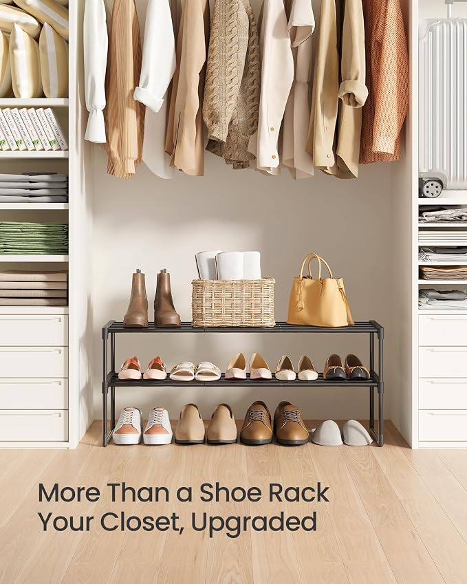 SONGMICS Shoe Rack, 2-Tier Shoe Organizer, Metal Storage Shelf | for Entryway, Upright or Upside Down, for 12-15 Pairs, Stackable, 11.8 x 36.2 x 14 Inches, Black ULSA12BK - Image 8