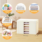 Clothes Storage Bins with Metal Frame, Foldable Clothes Organizers Storage Containers for Clothes, Sheets, Blankets, Pillows and Towels (100L, 3 Pack) Beige - Image 2