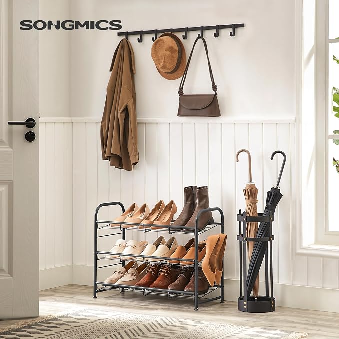 SONGMICS 3-Tier Stackable Metal Shoe Rack, Holds Up to 12 Pairs of Shoes | Shoe Organizer for Closet, Entryway, and Small Spaces, with Adjustable Slanted Shelves, Black, DAVIAN Collection ULMR066B01 - Image 2