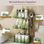 Aveniee Bathroom Counter Organizer,3 Tier Skincare Perfume Countertop Storage with Hair Dryer Rack and Toothbrush Holder, Cosmetic Makeup Tray for Vanity - Green - Image 3