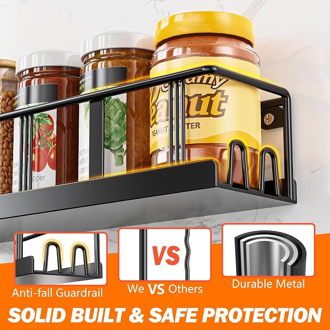 Bunoxea Spice Rack Wall Mounted 3 Pack,RV Spice Rack,Black - Image 4