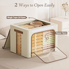 Yecaye Clothes Storage Bins with Lids & Clear Window, Beige, 40L, 3 Pack | Metal Frame, Foldable, Organizer Box Zippers & PU Leather Handles - Image 3