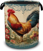 Vintage Rooster Flower Laundry Basket,Foldable Oxford Laundry Hamper with Handles,Portable Clothes Tote Bag Clothes Storage Bucket Organizer 20.8" x16" For Bathroom/Laundry Storage/Bedroom by UIUPRO