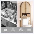 Over The Toilet Storage Cabinet, 23.7”W Modern Storage Cabinet Over Toilet with Rattan Doors, Arched Freestanding Over Toilet Rack with Adjustable Shelf for Bathroom, Nature - Image 7