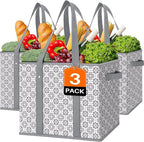 Reusable Grocery Bags 3 Pack, Foldable & Water Resistant Shopping Bags by WiseLife