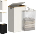 efluky Slim Laundry Basket with Lid, Narrow Laundry Hamper with Removable Bag, Skinny Dirty Clothes Basket with Bamboo Handles for Bathroom, Bedroom & Laundry Room, 75L Beige by efluky