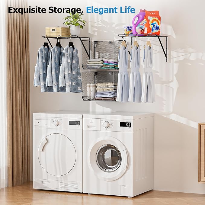 2 Pack Laundry Room Shelves Organization And Storage,Wall Mounted Clothes Drying Rack With Wire Mesh Basket Over Washer And Dryer,Large Capacity Floating Wall Shelf For Bathroom,Kitchen,Storeroom - Image 6