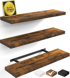 BAYKA Rustic Brown Floating Shelves 35.4in, Set of 3, Wall Mount Wood Shelf by Bayka