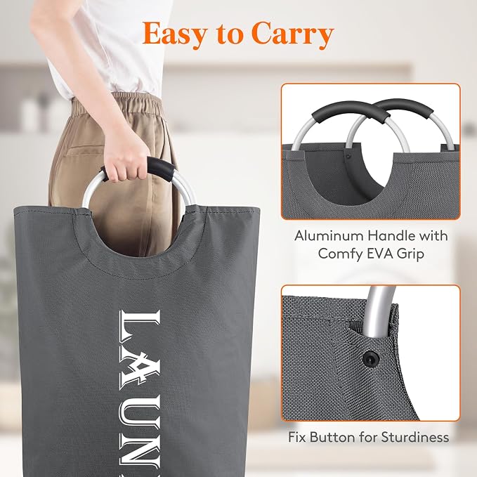 Lifewit 2 Pack 100L Laundry Basket with Aluminum Handles, Grey - Image 3