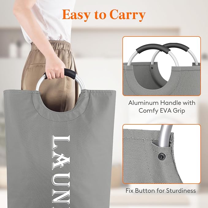 Lifewit 2 Pack 120L Laundry Basket with Aluminum Handles, Silver Grey - Image 3
