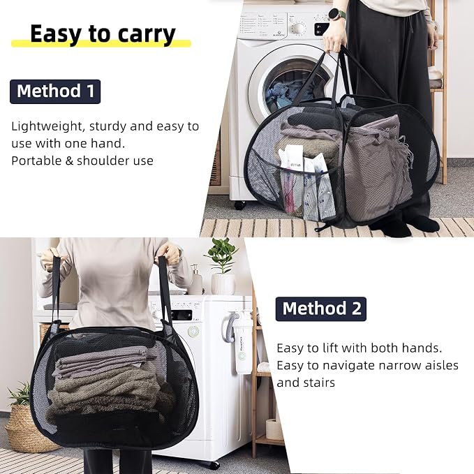Collapsible Laundry Basket, 90L Mesh Pop-up Hamper with Handles - Image 5