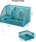 EasyPAG Mesh Desk Organizer with Drawer Multi-functional Pen Holder Stationery Organizer for Office School Supplies 6 Compartments Dorm Organizers and Storage for Desk, Blue - Image 7