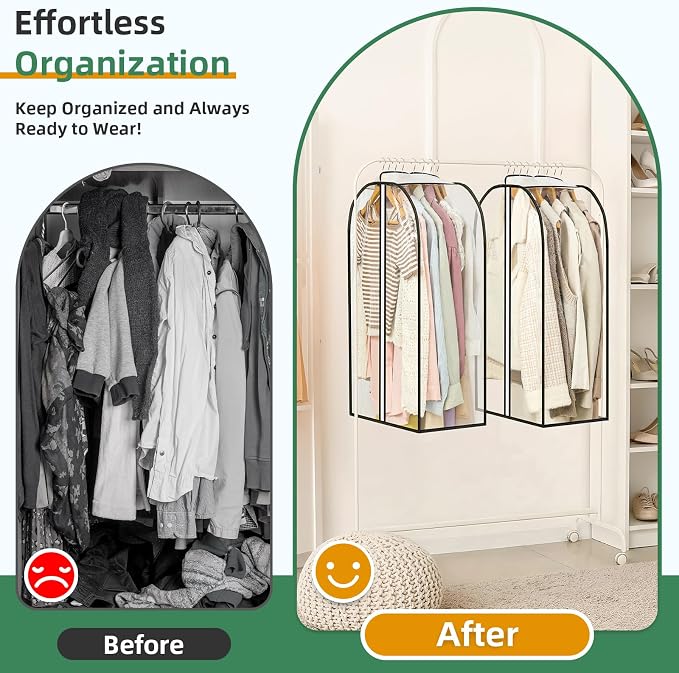 LANDNEOO 6 Pack Clear Garment Bags for Hanging Clothes with Zippers on Double Sides - 10'' Clothes Storage for Coat, Dress, and Fur in Closet - 32'' Long Suit Bags - Image 5