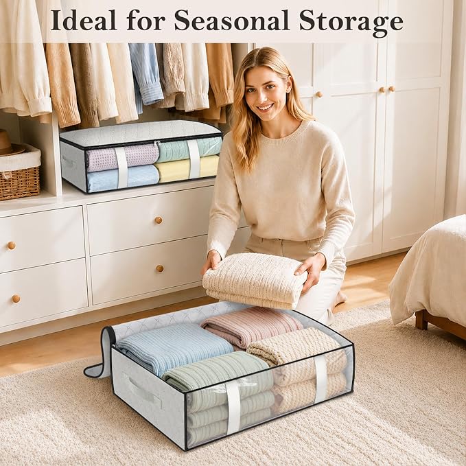 StorageRight Under Bed Storage Bags, 3 Pack, 40L, White | Breathable Non-Woven Fabric with a Clear Window and Zippered Top for Clothes, Comforters, Blankets and Seasonal Storage - Image 8