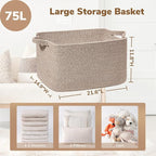 Goodpick Large Woven Rope Blanket Basket, Rectangle, Brown, 75L - Image 3