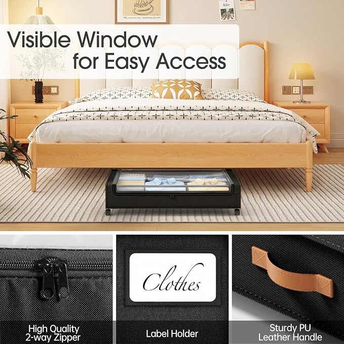Yecaye 4 Pack Under Bed Storage with Wheels, Under Bed Storage Containers with Lids, Large Under Bed Rolling Storage with Clear Window & Label, Rolling Drawers for Clothes, Blankets, Books - Image 6