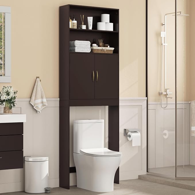 Yaheetech 77in Over the Toilet Storage Cabinet, Espresso Bathroom Organizer - Image 3