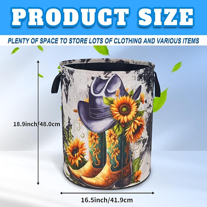 American Western Cowboy Hat Boots Laundry Basket Oxford Cloth 18.9 x 16.5In - Image 3