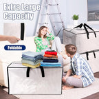 SWEET DOLPHIN 12 Pack Extra Large Moving Bags with Strong Zippers & Carrying Handles, Heavy Duty Storage Tote for Space Saving Moving Storage, Fold Flat, Alternative to Moving Box, Semi-Transparent - Image 6