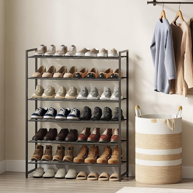 Nunsino Shoe Rack, Metal Shoe Organizer, 6 Tier Garage Shoe Rack Max Holds 30 Pairs,Shoe Storage Shelf for Closet,Entryway, Black - Image 2
