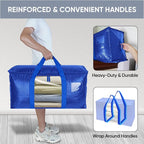 BALEINE 8-Pack Oversized Moving Bags with Reinforced Handles, Heavy-Duty Storage Tote Moving Supplies for Packaging, Camping (Blue w/Window, 8-Pack) - Image 4