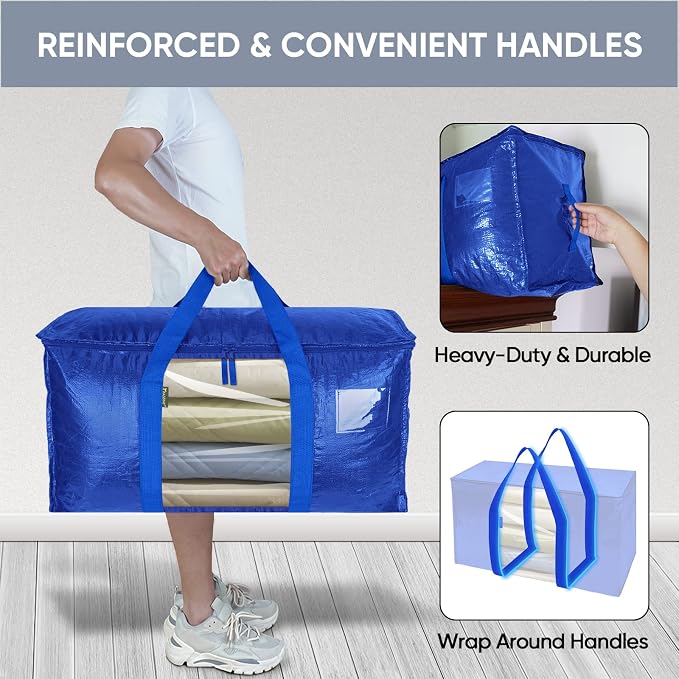 BALEINE 8-Pack Oversized Moving Bags with Reinforced Handles, Heavy-Duty Storage Tote Moving Supplies for Packaging, Camping (Blue w/Window, 8-Pack) - Image 4
