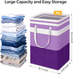 HomeHacks 2 Pack Laundry Baskets, Laundry Hampers Bags (Purple 75Lx2) | Waterproof, Freestanding, Collapsible Clothes Hamper with Reinforced Handles in Laundry Room, Dorm, Bathroom, Bedroom - Image 4