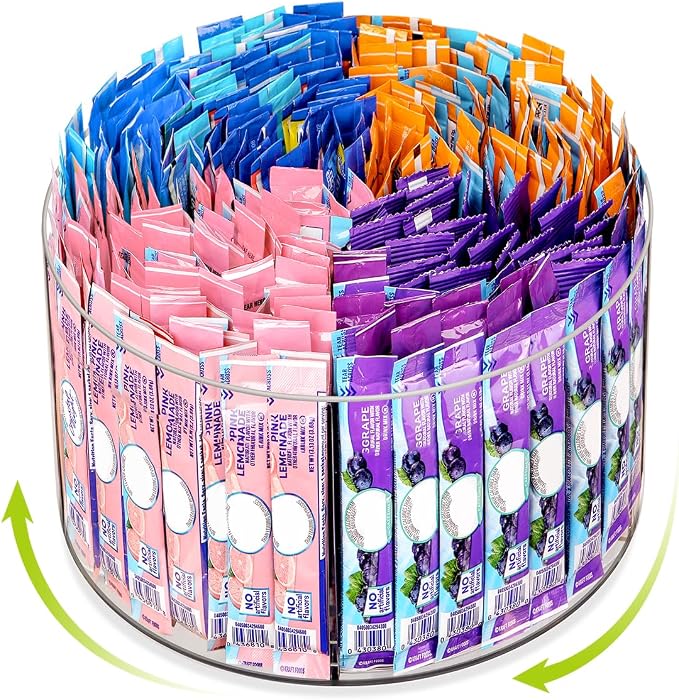 AIEVE Drink Packet Organizer, Lazy Susan 360° Turntable Organizer for Drink Mix Hydration Packets, Water Flavor Acrylic Container Tea Bag Holder for Kitchen Storage Organization by Aieve