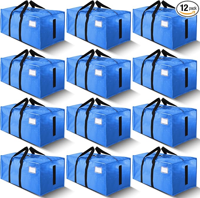 HOMESURE Supports 200lbs Heavy Duty Moving Bags - Strong Zipper & Wrap-Around Handles - Water-Resistant Storage Totes, Durable Alternative to Moving Boxes - 12 Pack - Sky Blue by HOMESURE