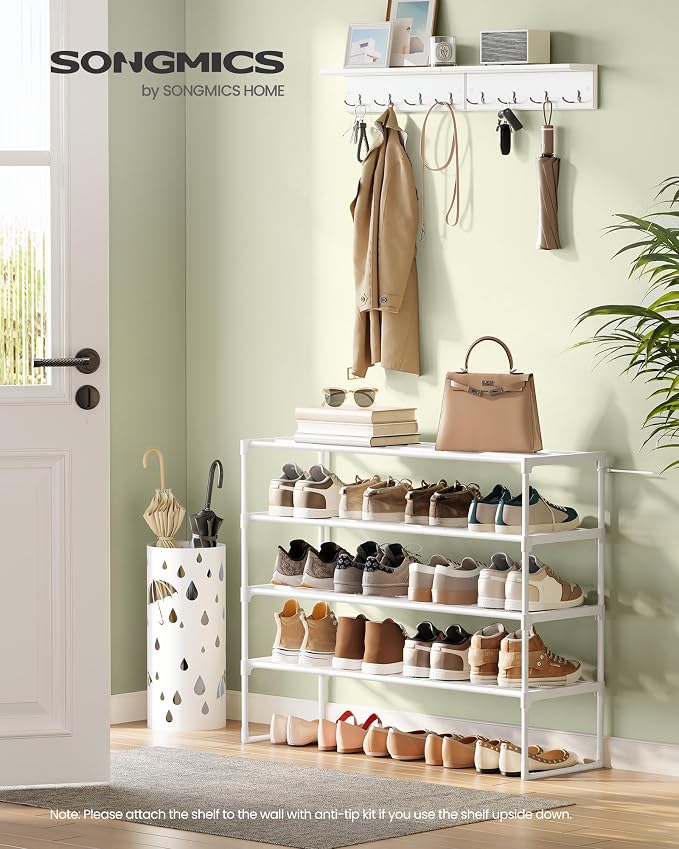 SONGMICS Shoe Rack, 4-Tier Shoe Organizer, Metal Storage Shelf | for Entryway, Upright or Upside Down, for 20-25 Pairs, Stackable, 11.8 x 36.2 x 29.1 Inches, Pearl White ULSA014WK01 - Image 2