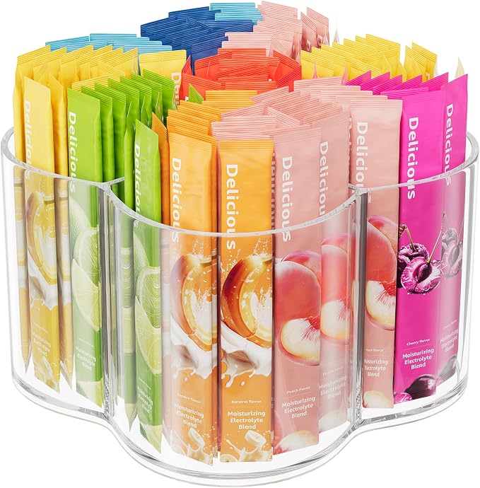 Drink Packet Organizer for Powdered Drink Mix, Divided Rotating Lazy Susan by SlowSLog